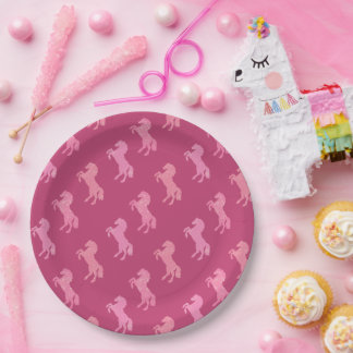 Dismal Pink Paper Plates Horses Cowgirl Western
