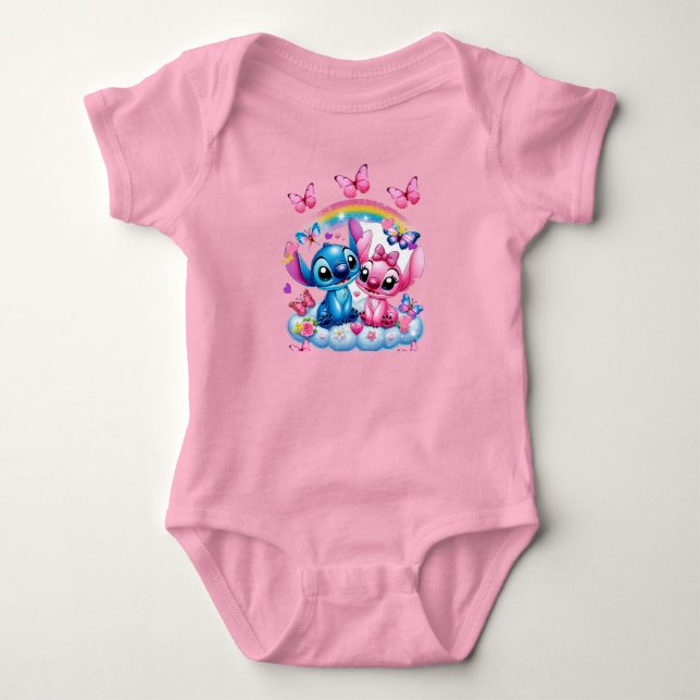 disney baby bodysuits stitch cartoon cute (Front)