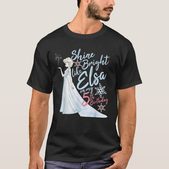 Disney Frozen Elsa Shine Bright On My 5th Birthday T-Shirt (Front)