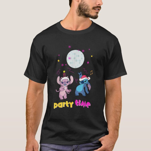 Disney Lilo Stitch Christmas Party Time Stitch Ang T-Shirt (Front)