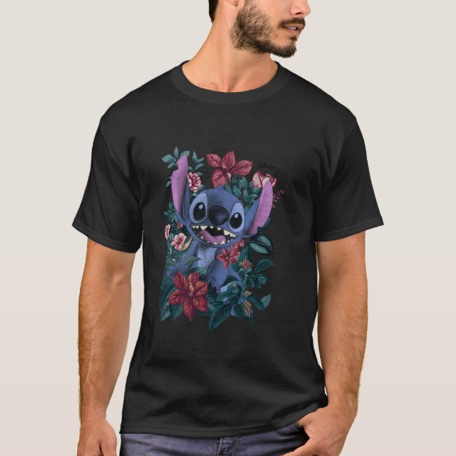 Disney Lilo & Stitch Floral Garden Character Art T-Shirt (Front)
