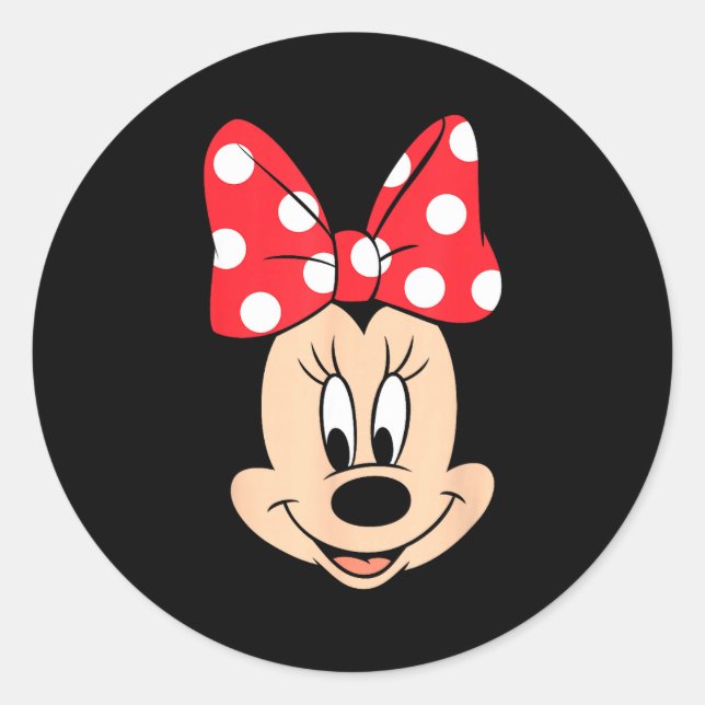 Disney Minnie Mouse Polka Dot Bow Big Face  Classic Round Sticker (Front)
