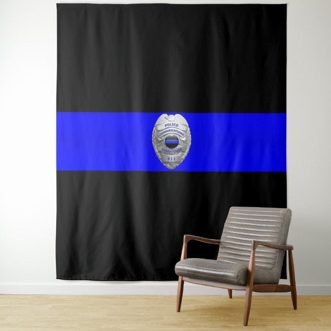 Dispatch Thin Blue Line Badge Tapestry (In Situ)