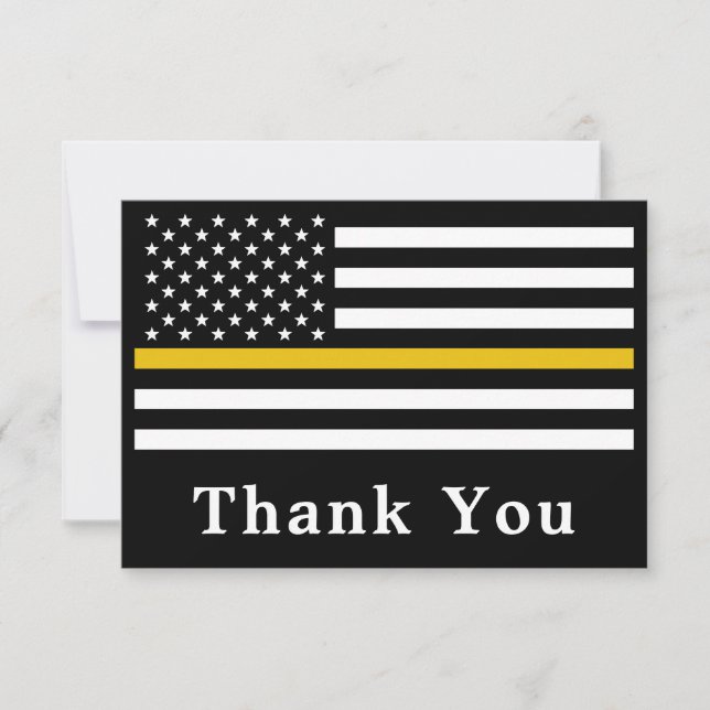 Dispatcher 911 Emergency Police Thin Gold Line Thank You Card (Front)