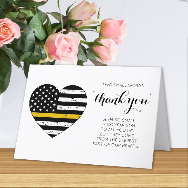 Dispatcher 911 Police Thin Gold Line Heart Thank You Card (Creator Uploaded)