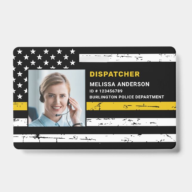 Dispatcher Custom Photo Bar Code Thin Gold Line Ba ID Badge (Front)
