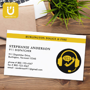 Dispatcher Custom Thin Gold Line 911 Emergency Magnetic Business Card