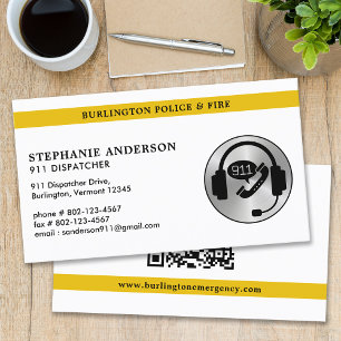Dispatcher Custom Thin Gold Line 911 Logo QR Code Business Card