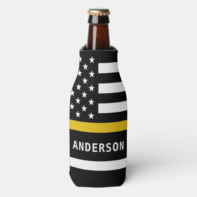 Dispatcher Flag Personalised 911 Thin Gold Line Bottle Cooler (Bottle Front)