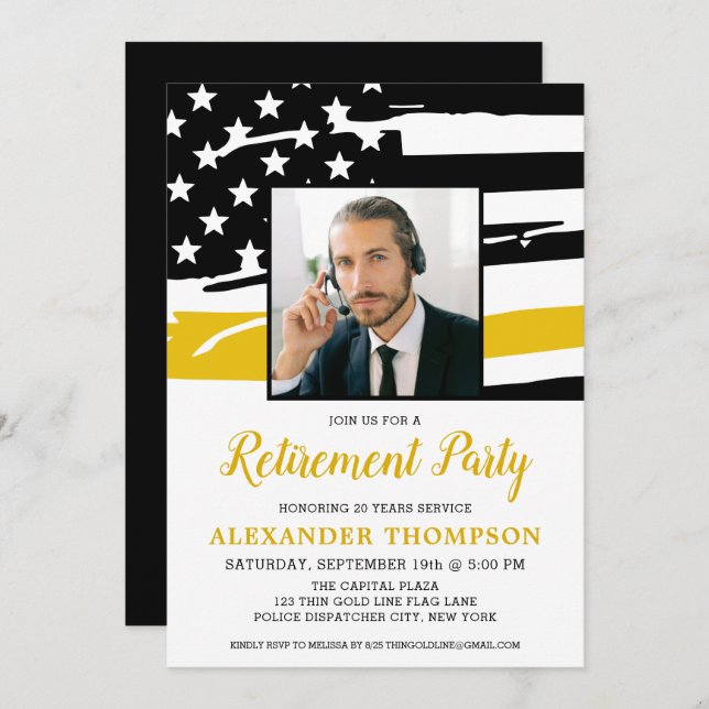 Dispatcher Retirement Personalised Photo Gold Flag Invitation (Front/Back)