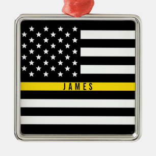 Dispatcher Thin Yellow Line American Flag Monogram Metal Tree Decoration