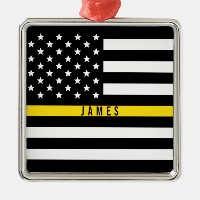 Dispatcher Thin Yellow Line American Flag Monogram Metal Tree Decoration (Front)