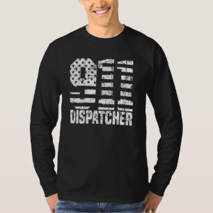 Dispatcher Us Flag - Thin Gold Line Police 911 Dis T-Shirt