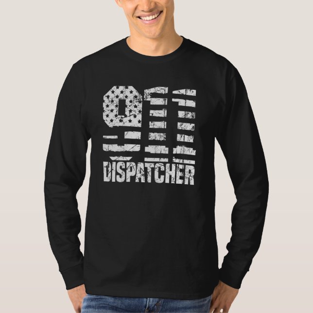 Dispatcher Us Flag - Thin Gold Line Police 911 Dis T-Shirt (Front)