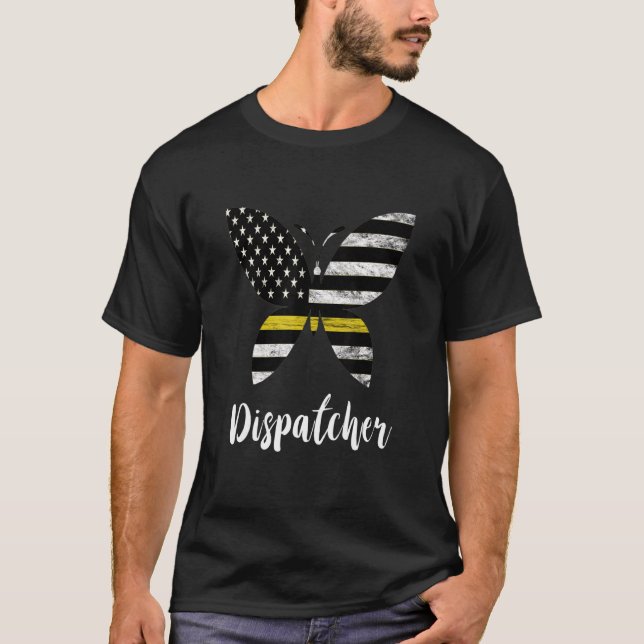 Dispatcher Usa America Flag Butterfly Freedom 911  T-Shirt (Front)