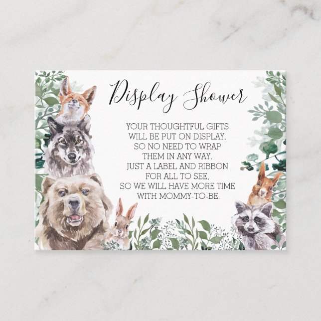 Display Baby Shower Woodland Animals Forest   Business Card (Front)