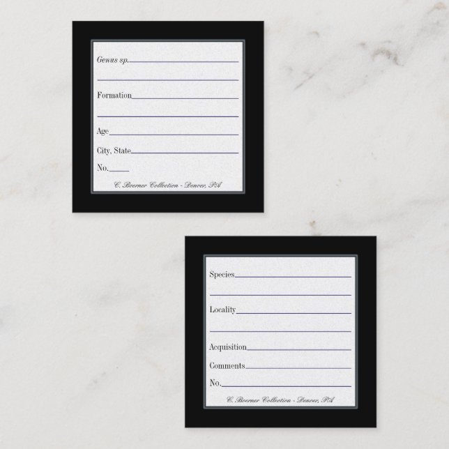 Display Cards for Fossil & Mineral Collections  (Front/Back)