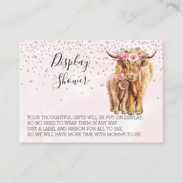 Display Shower Baby Shower Highland Cow Pink Calf  Business Card (Front)