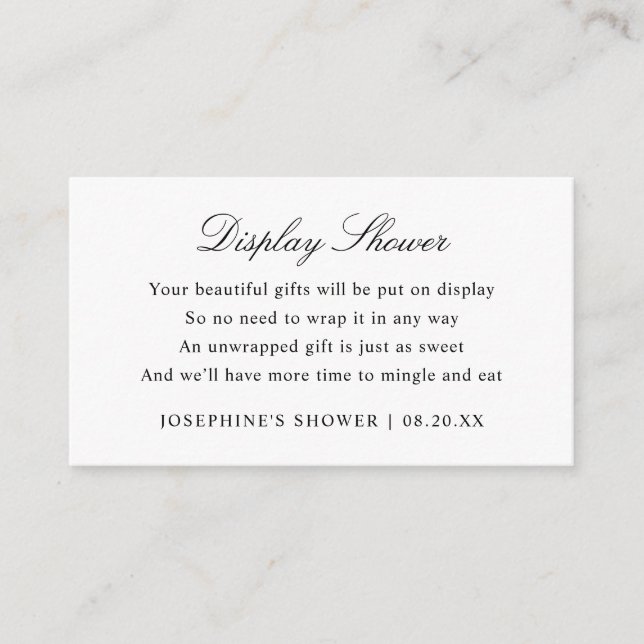 Display Shower Custom Colours Black and White Enclosure Card (Front)
