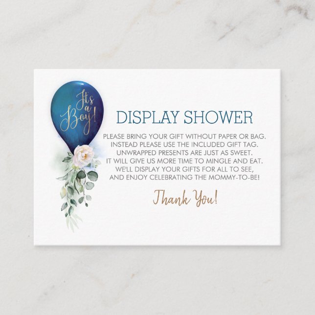 Display Shower Navy Blue Balloon Enclosure Card (Front)