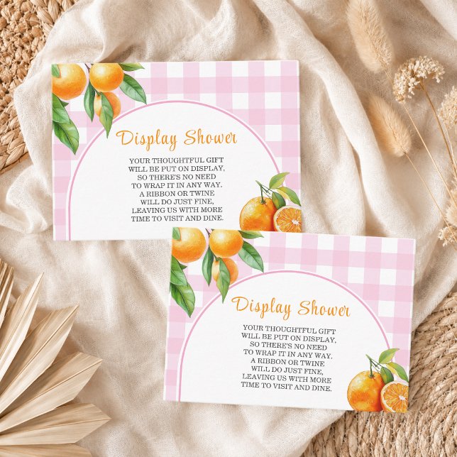 Display Shower Oranges White Pink Gingham Enclosure Card (Creator Uploaded)
