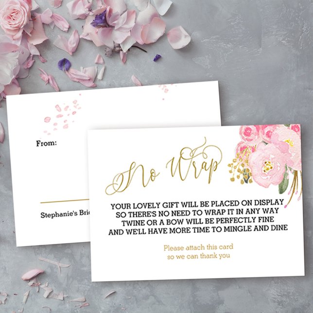 Display Shower Pink and Gold Floral No Wrap Enclosure Card (Display Shower enclosure card from my Pink and Gold Watercolor Floral Collection)