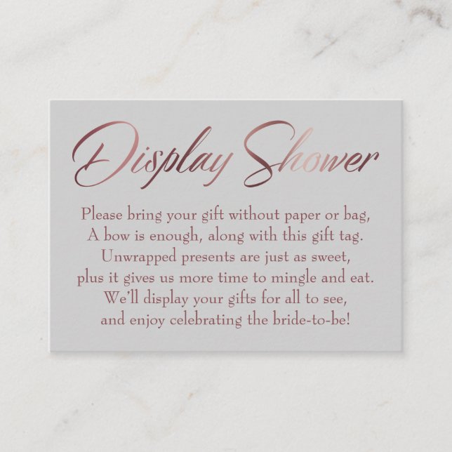 Display Shower Rose Gold & Grey Insert Tag Card (Front)