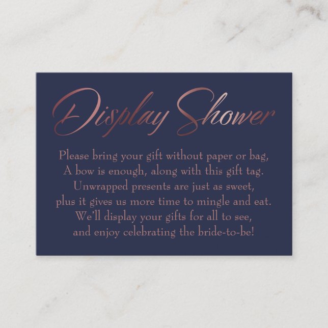 Display Shower Rose Gold on Navy Insert Tag Card (Front)
