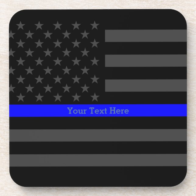 Display Thin Blue Line Personalised Black US Flag Coaster (Front)