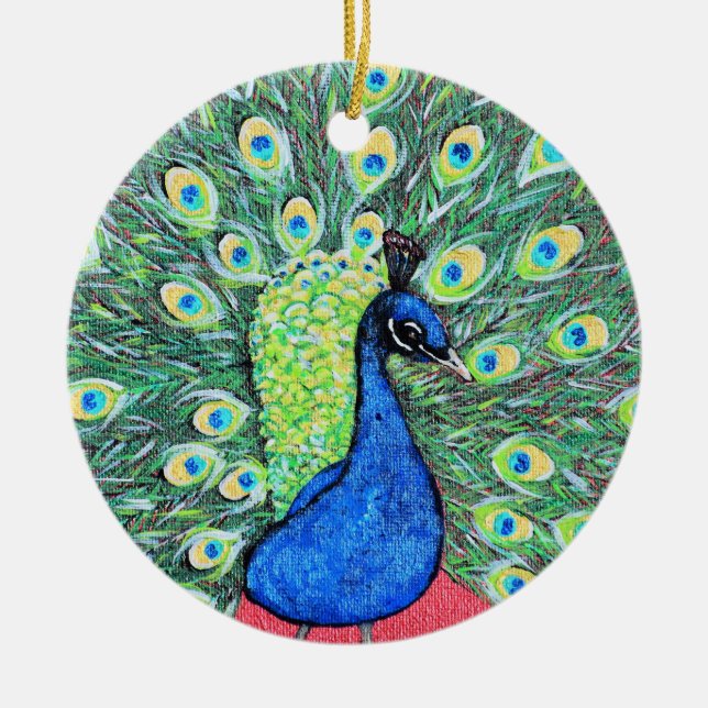 Displaying Peacock Painting Ceramic Tree Decoration (Front)
