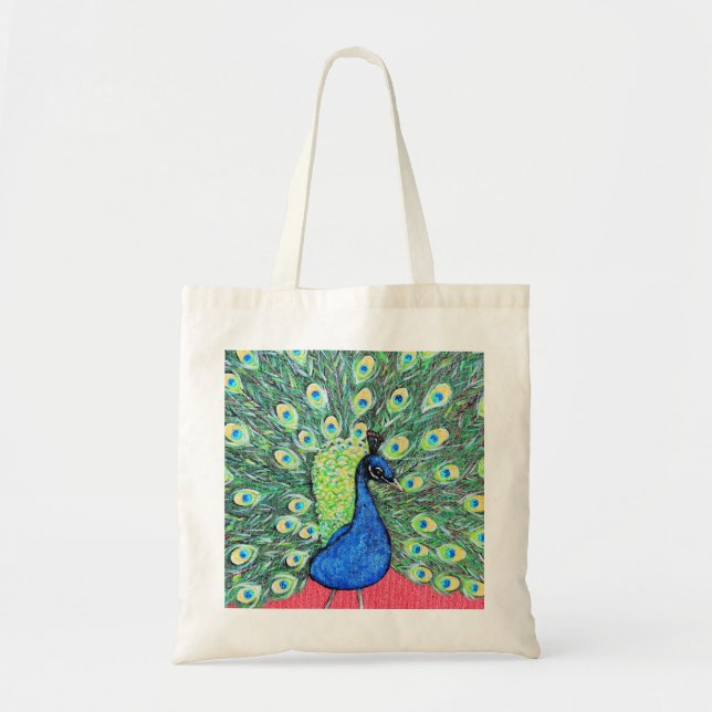 Displaying Peacock Painting Tote Bag (Front)