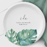 Disposable Bridal Shower Plates Palm Leaves<br><div class="desc">Enhance your bridal shower with these elegant disposable plates, featuring tropical monstera palm leaves. Personalise them effortlessly using the provided template fields to add your custom text. Order in small quantities or bulk for your wedding or bridal shower. Explore more decorative tableware like this at www.zazzle.com/dotellabelle. Each plate showcases unique...</div>