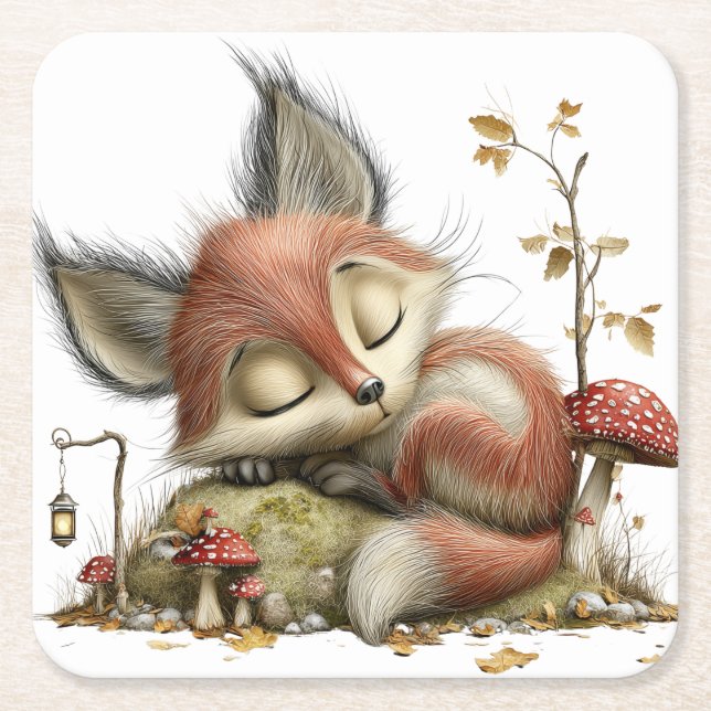 Disposable Coaster Set Charming Autumn Fox (Front)
