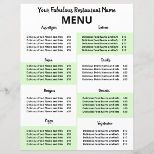 Disposable Restaurant Menu for Covid-19 Green