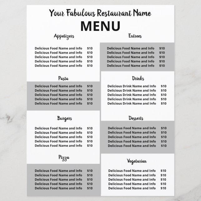 Disposable Restaurant Menu for Covid-19 Grey (Front)