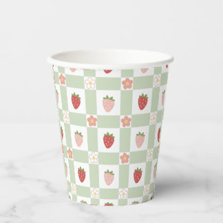 Disposable Strawberry Gingham Pastel Green Paper Cups