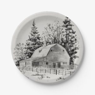 Distant Barn Sketch I Paper Plate