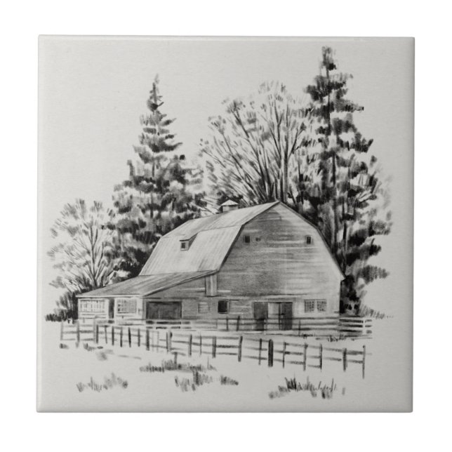 Distant Barn Sketch I Tile (Front)