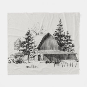 Distant Barn Sketch II Fleece Blanket