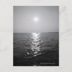 Distant boat on ocean postcard