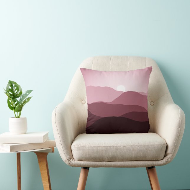 Distant Mountains Dark Mauve Blush Pink Sunset Cushion (Chair)