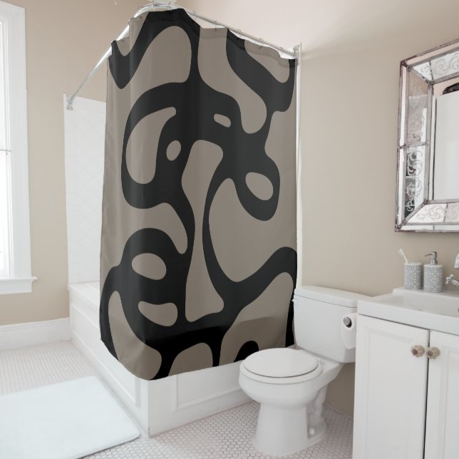Distant Signals: Abstract Black & Grey Shower Curtain (In Situ)