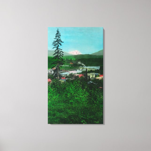Distant View of Glacier Peak and Town Canvas Print (Front)
