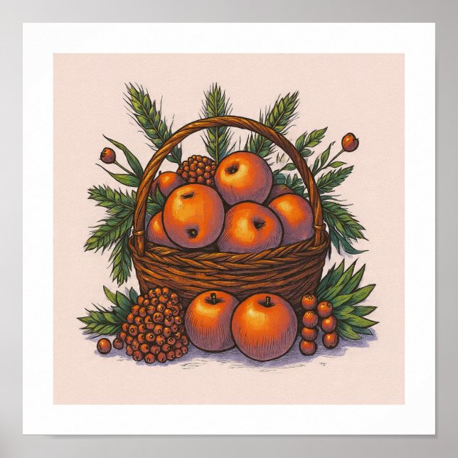 Distinct Color Palette: Seamless Orange Apples Poster (Front)