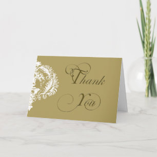 Distinction: Gold and White Damask Design Thank You Card