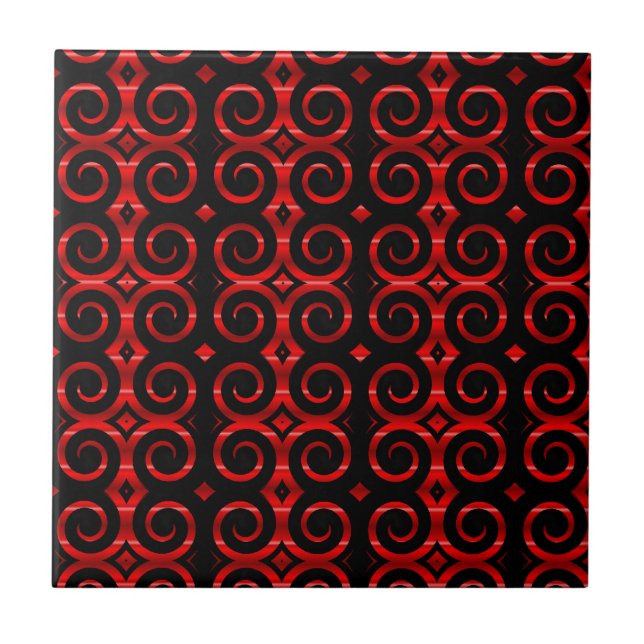 Distinctive Black Swirls (On Red) Tile (Front)