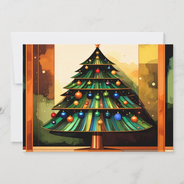 Distinctive Happy Modern Holiday Christmas Tree Card (Front)