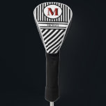 Distinctive Monogram Black Red White Stripes Golf Head Cover<br><div class="desc">Personalised Monogram and Name for golfers. Black and White stripes with unique Shadow Black and Red Monogram. Sophisticated father's day gift idea for dad or grandpa (husband / significant other). Stylish black and white striped background. Could also be a perfect holiday or retirement gift idea. if you need any design...</div>