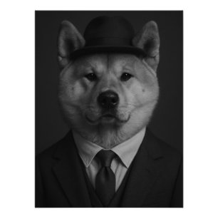 Distinguished Akita Inu Dog Portrait Poster