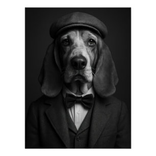 Distinguished Basset Hound in Flat Cap & Bowtie Poster